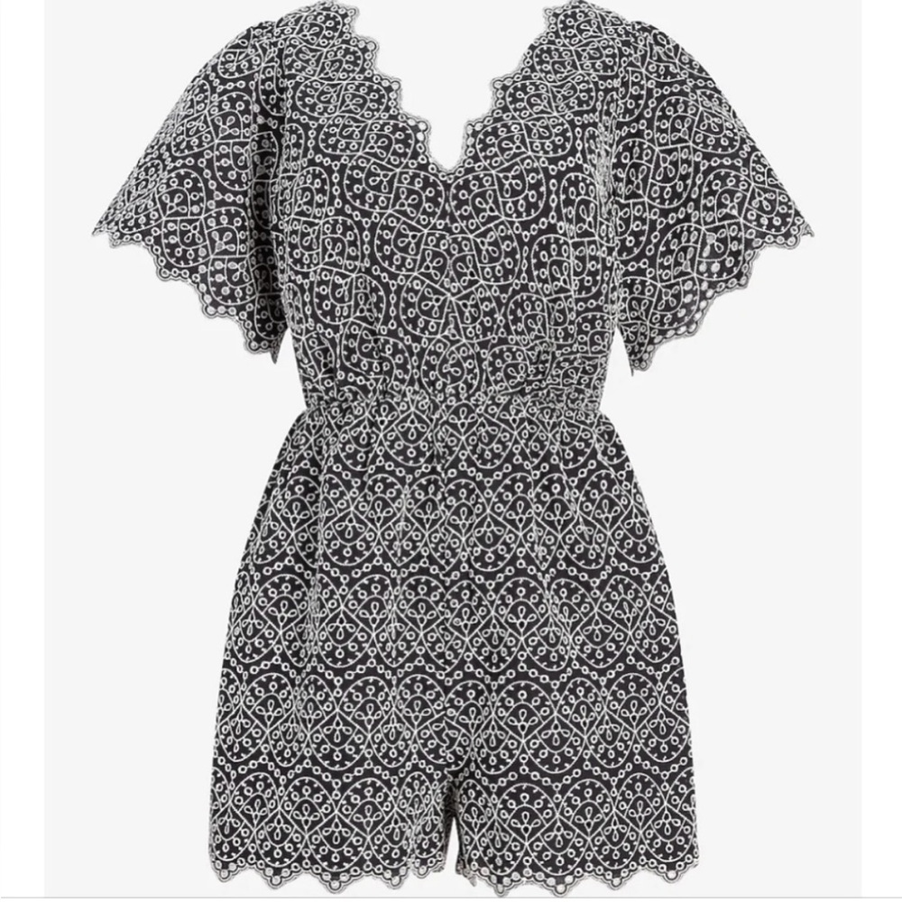 NWT Express Black and White Embroidered Romper